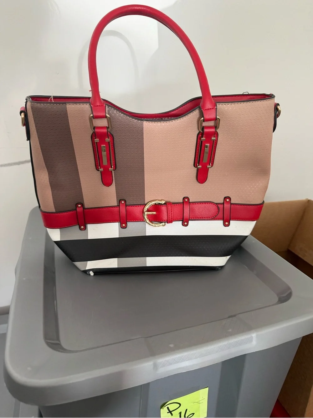 Red-Trim Striped Tote Bag - Women's Handbag